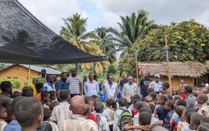 MSF Emergency Response DRC Measles: MSF and Ministry of Health teams launch the measles vaccination campaign in Ingende, Equateur province, during a ceremony with community representatives and local health authorities.