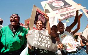 Protesters demonstrate outside Supreme Court in Pretoria, South Africa Monday March 5, 2001