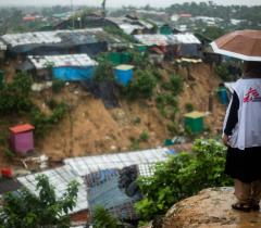 MSF staff looking out the Jamtoli refugee camp in Cox Bazar