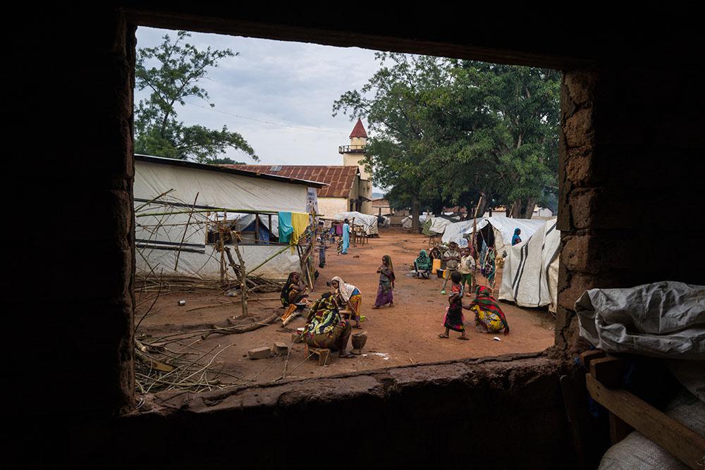 View on the mosque from the school of the mosque, now a room where three large families of IDPs sleep. 