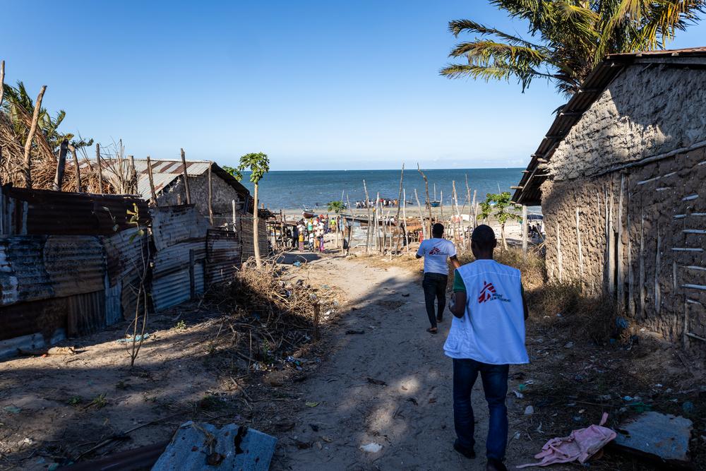 MSF Staff walking through Mocimboa da Praia, Mozambique