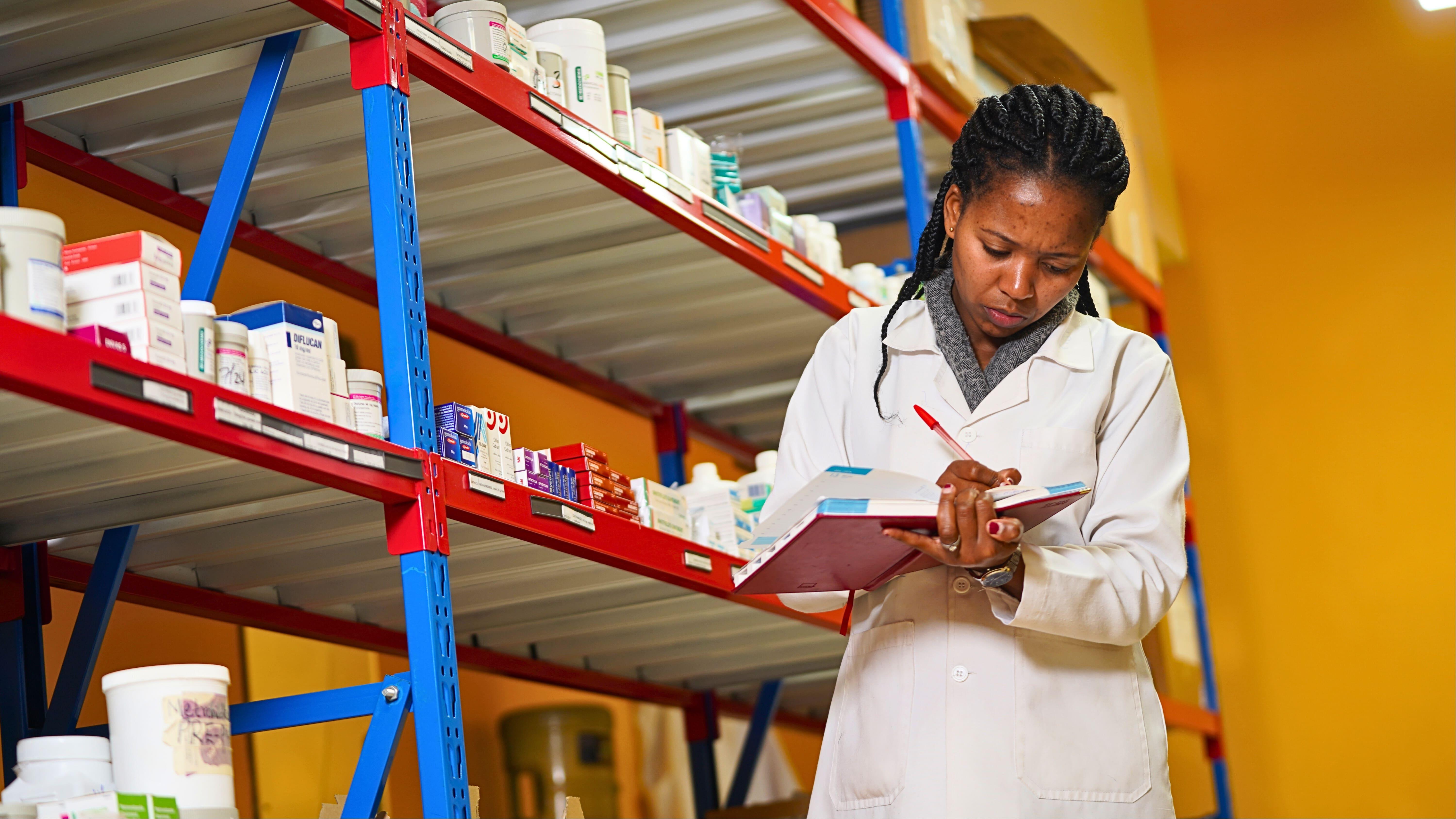 Treatment of People Who Use Drugs in Kenya: Dr. Elizabeth Muritu takes stock of medicines in the Karuri medically assisted therapy (MAT) clinic in Kiambu.