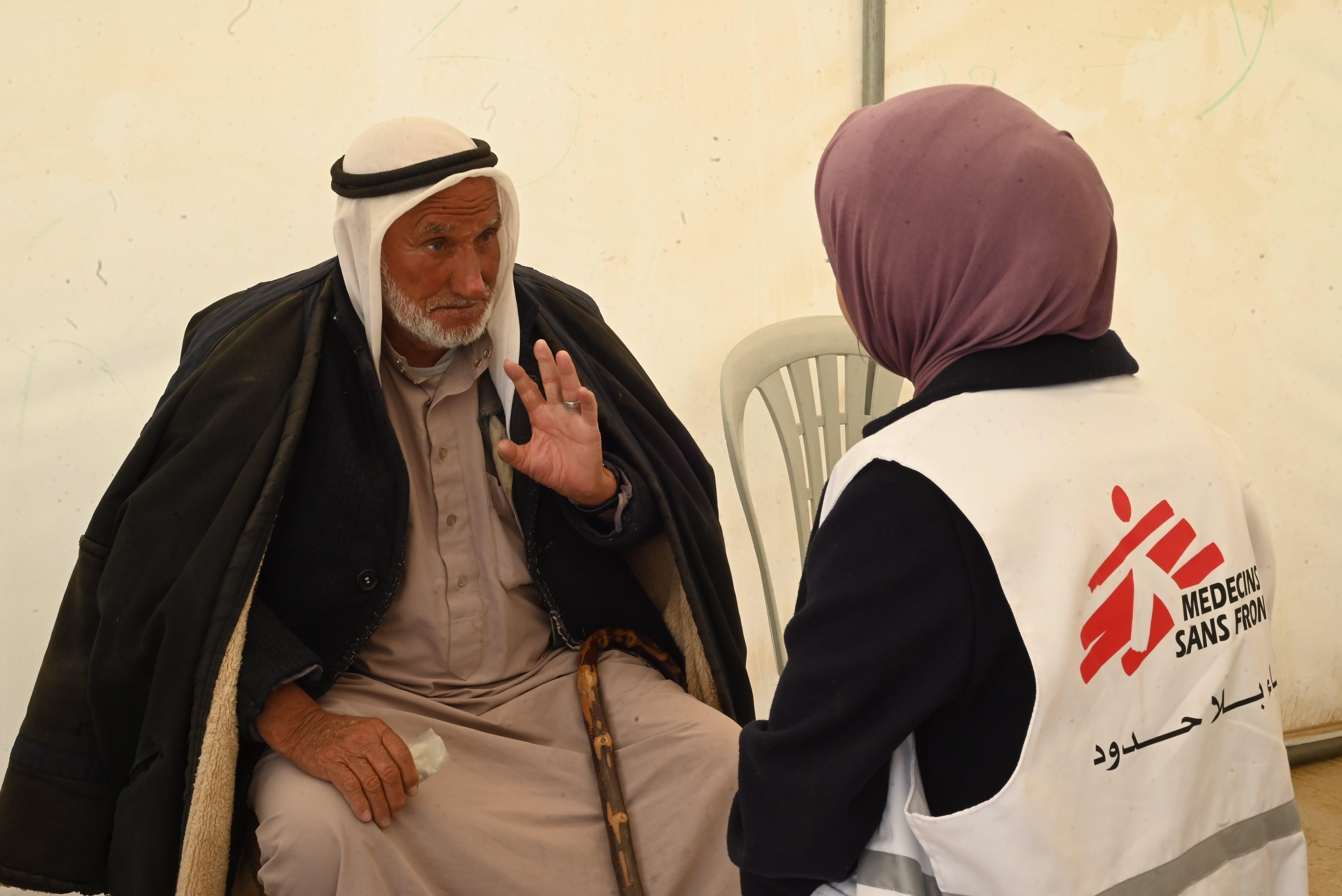 Palestinians in Hebron: An MSF staff member speaks to a 70-year-old beneficiary from Al-Majaz bedouin community in Masafer Yatta south of Hebron. He says 'Life has become very difficult with the continued attacks by settlers on us, and life was better years ago.