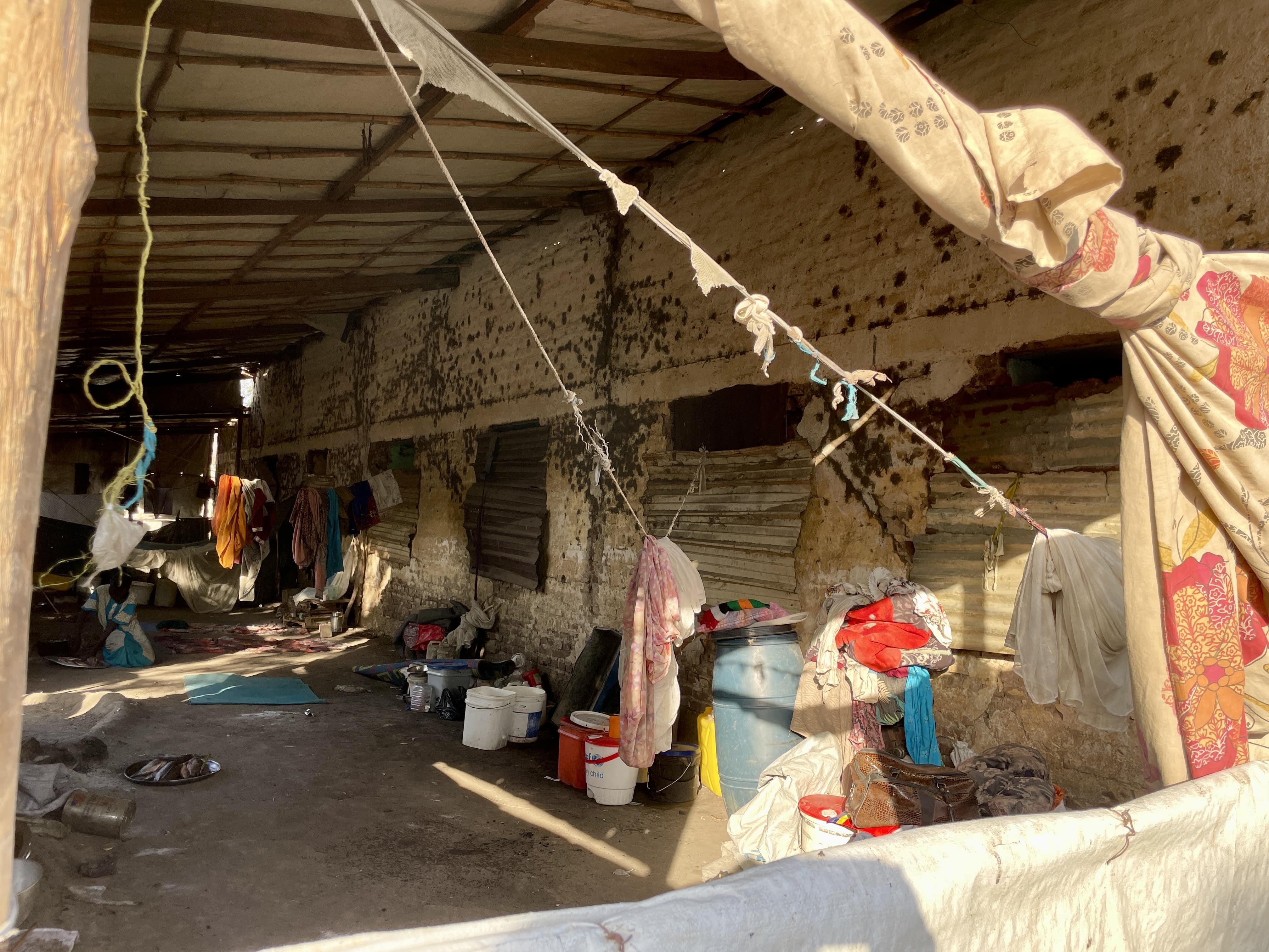 Sudan War & South Sudan Refugees: View inside a precarious shelter at Bulukat transit centre, where thousands of returnees from Sudan live.